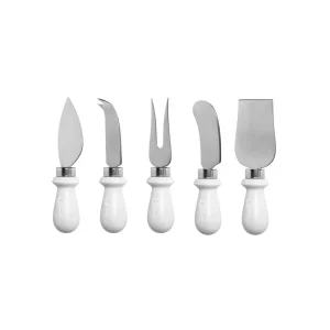 CONJUNTO COM 5 FACAS PARA QUEIJO MÁRMORE BRANCO